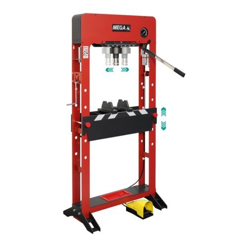 Prensa hidráulica de taller MEGA PRD50NF 50 toneladas con pedal neumático, chasis ancho y manómetro integrado