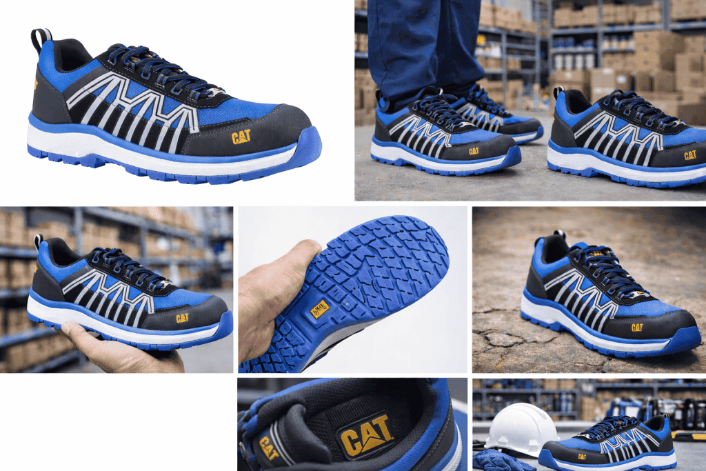 Zapatilla Caterpillar Charge S3 junto a EPIs en almacén profesional