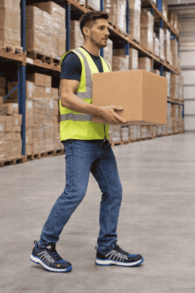 Zapatillas de seguridad Caterpillar Charge S3 en uso profesional en almacén