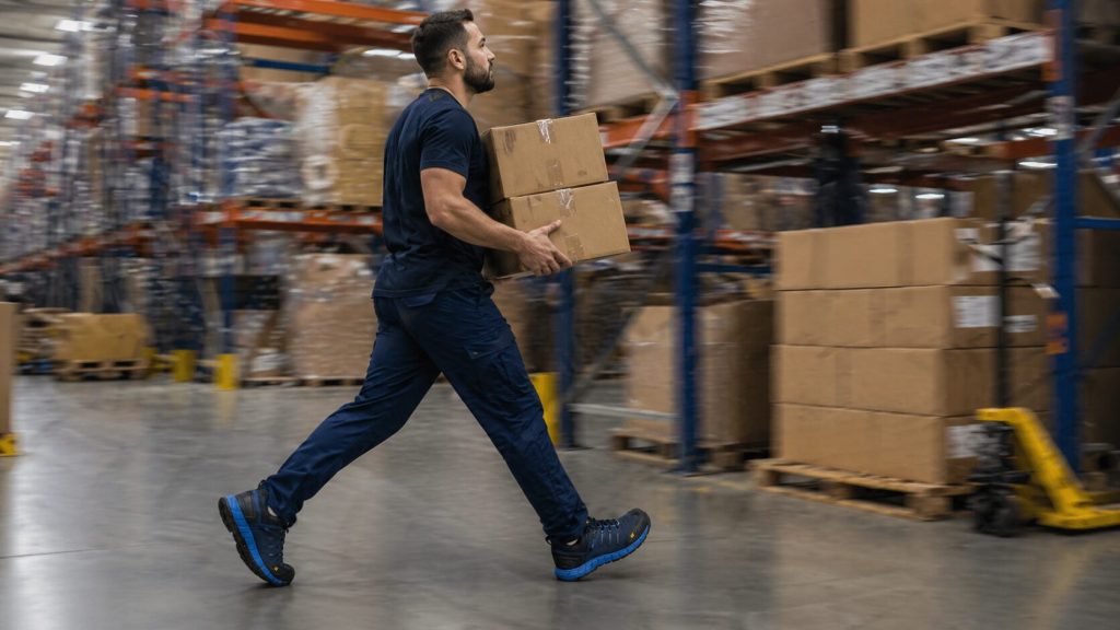 zapatillas seguridad Caterpillar caminando trabajo