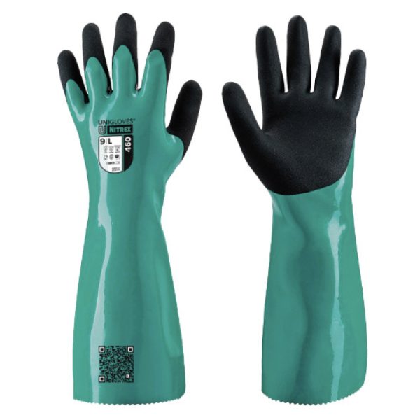 Guante Nitrex 460 de doble capa de nitrilo con longitud de 33 cm y resistencia química y térmica para uso industrial y alimentario
