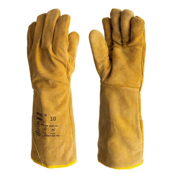 Guante soldador NITREX S440R de serraje vacuno amarillo con refuerzo térmico y protección para soldadura MIG y ARCO