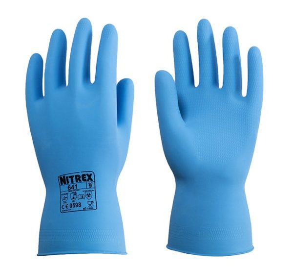 Guante Nitrex 641 azul de látex para protección química, limpieza e industria alimentaria