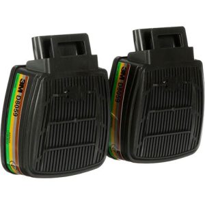 Filtros combinados de alta protección 3M Secure Click con bandas de código de color normativo para gases y partículas.