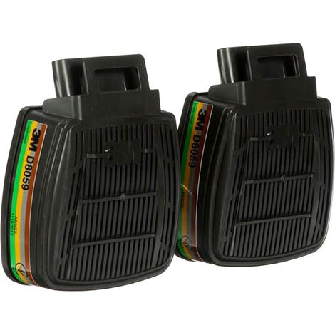 Filtros combinados de alta protección 3M Secure Click con bandas de código de color normativo para gases y partículas.