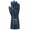 Guante de protección química Nitrex 420 de nitrilo azul con soporte de algodón.