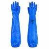 Par de guantes de protección química NITREX 314LNIT color azul, extra largos hasta el hombro, resistentes para limpieza industrial y manipulación química.