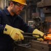 Operario utilizando guantes térmicos NITREX 285 de Kevlar® en trabajos de forja y manipulación de metal caliente