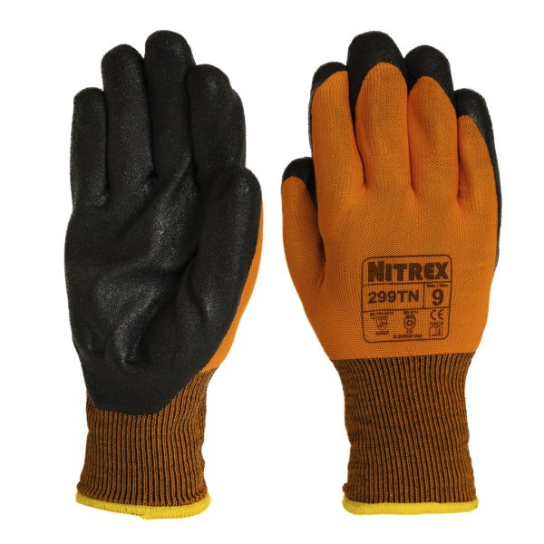 Guantes de trabajo NITREX 299TN color naranja y negro con recubrimiento de espuma de nitrilo y forro térmico interior