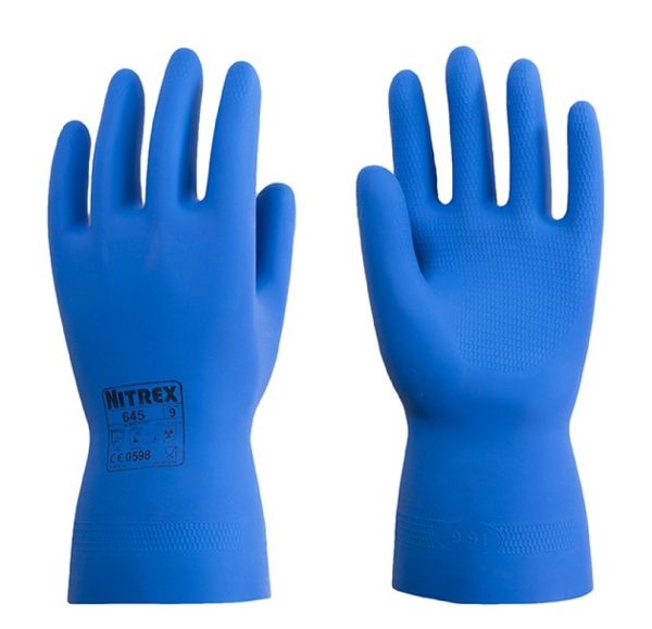 Guante Nitrex 645 azul de látex con acabado grip y protección química profesional