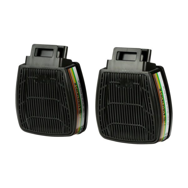 Pareja de filtros de doble flujo 3M Secure Click D8059 para protección contra gases y vapores industriales.