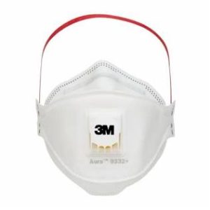 Vista frontal de mascarilla autofiltrante 3M Aura 9332 Gen3 FFP3 con válvula y ajuste ergonómico