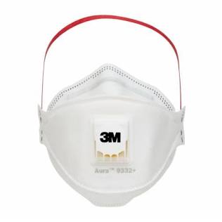 Vista frontal de mascarilla autofiltrante 3M Aura 9332 Gen3 FFP3 con válvula y ajuste ergonómico