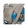 Primer plano del mecanismo Quick Latch frontal de color azul y el conector tipo bayoneta para filtros en la máscara industrial 3M 6502QL.